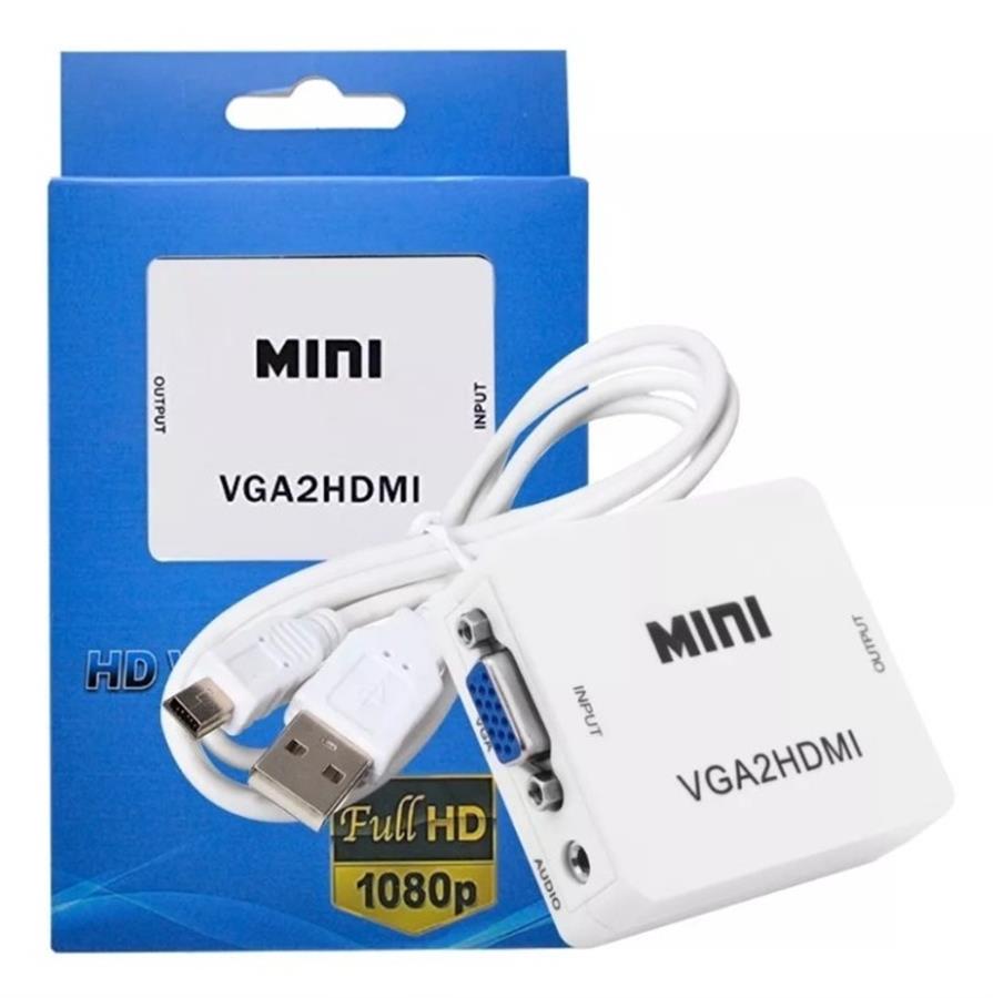 conversor VGA 2 a HDMI caja celeste y azul 09-031