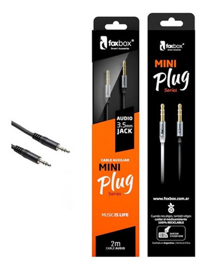 Cable mini plug 3.5 mm 2 mts negro Foxbox