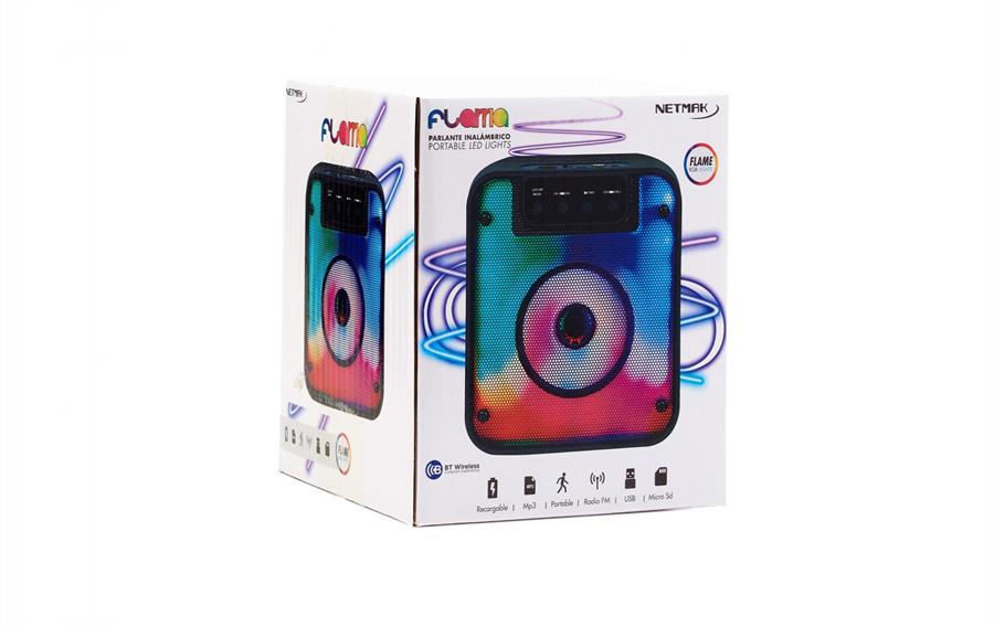 Parlante Bluetooth Con Panel Led 4" Netmak Flama