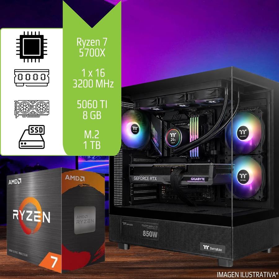 Pc Gamer / Diseño Ryzen 7 5700X 16GB 3200 MHz SSD M.2 500GB RTX 5060 TI 8GB