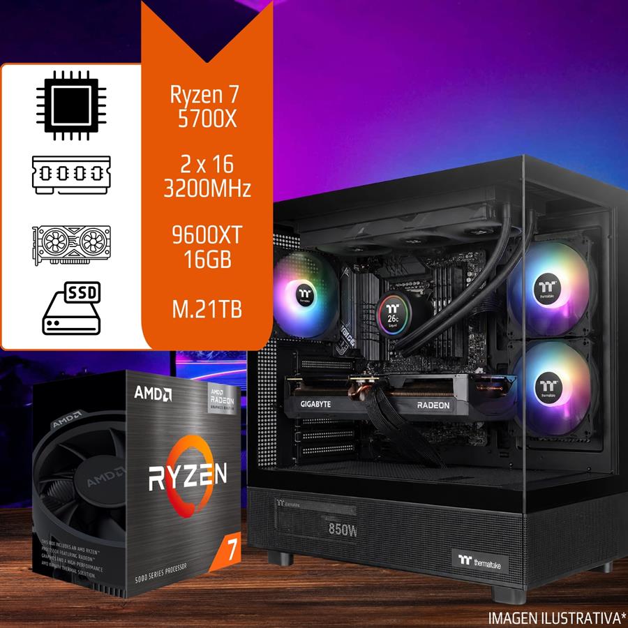 Pc Gamer / Diseño Ryzen 7 5700X 32GB 3200 MHz SSD M.2 1TB  9600XT 16GB Refrigeración Liquida 240mm