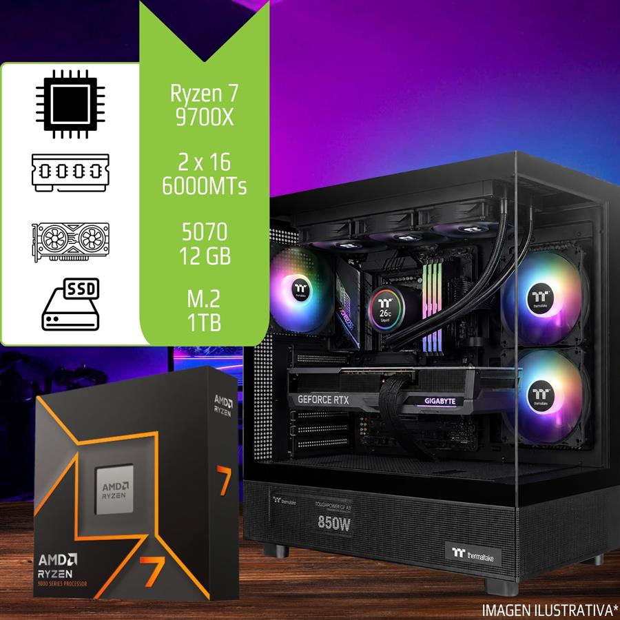 Pc Gamer / Diseño Ryzen 7 9700X 32GB (2x16GB) 6000 MHz SSD M.2 1TB RTX 5070 12GB