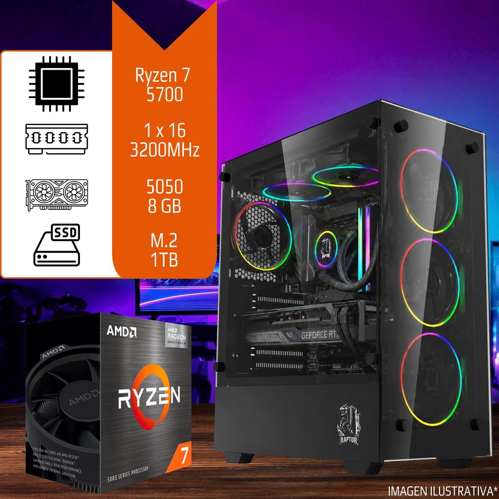 PC Gamer / Diseño Ryzen 7 5700 16GB 3200 MHz SSD M.2 1TB RTX 5050 8GB
