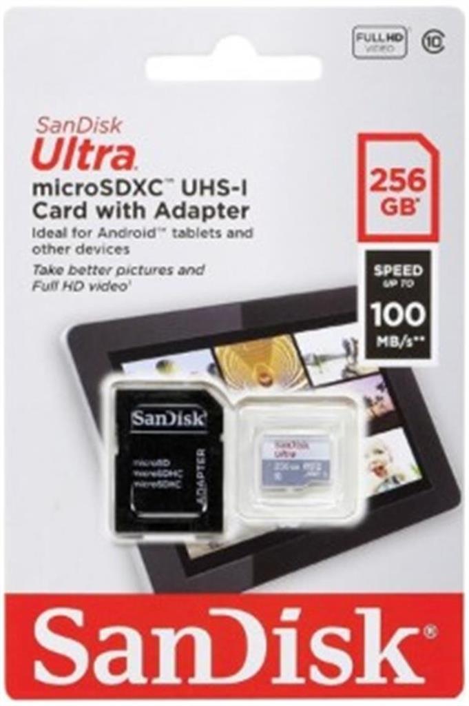 Tarjeta de Memoria SANDISK Ultra MicroSDXC 256GB UHS-I U1 V10 c/adap