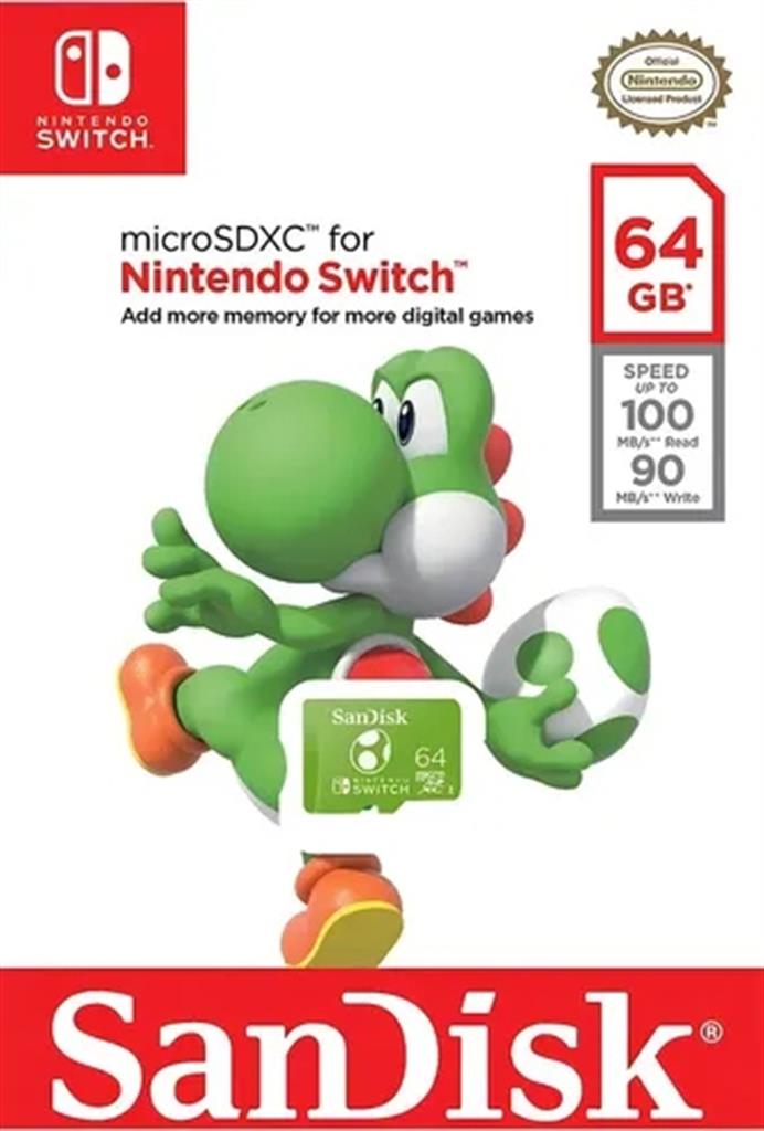 Tarjeta de Memoria Sandisk MicroSDXC 64GB UHS-I Card C10 U3 100Mb for Nintendo Switch Yoshi Edition