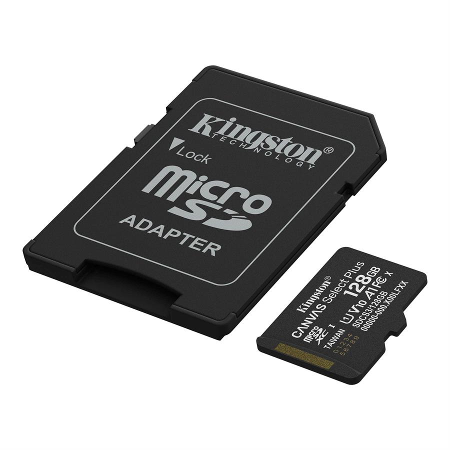 Memoria Micro SD Kingston 128GB con adaptador Gen3 150MB/s Canvas S Plus CL10