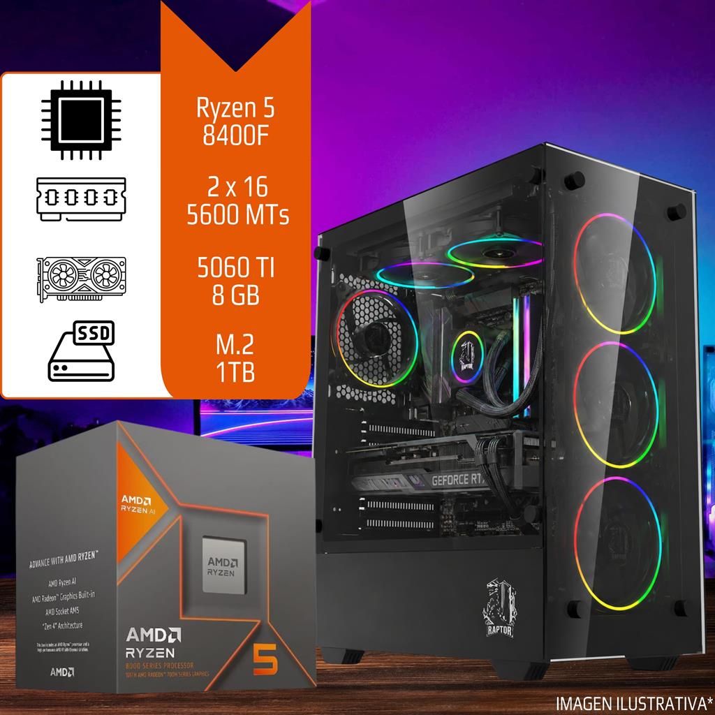PC Gamer / Diseño Ryzen 5 8400F 32GB 5600 MHz SSD M.2 1TB RTX 5060 TI 8GB