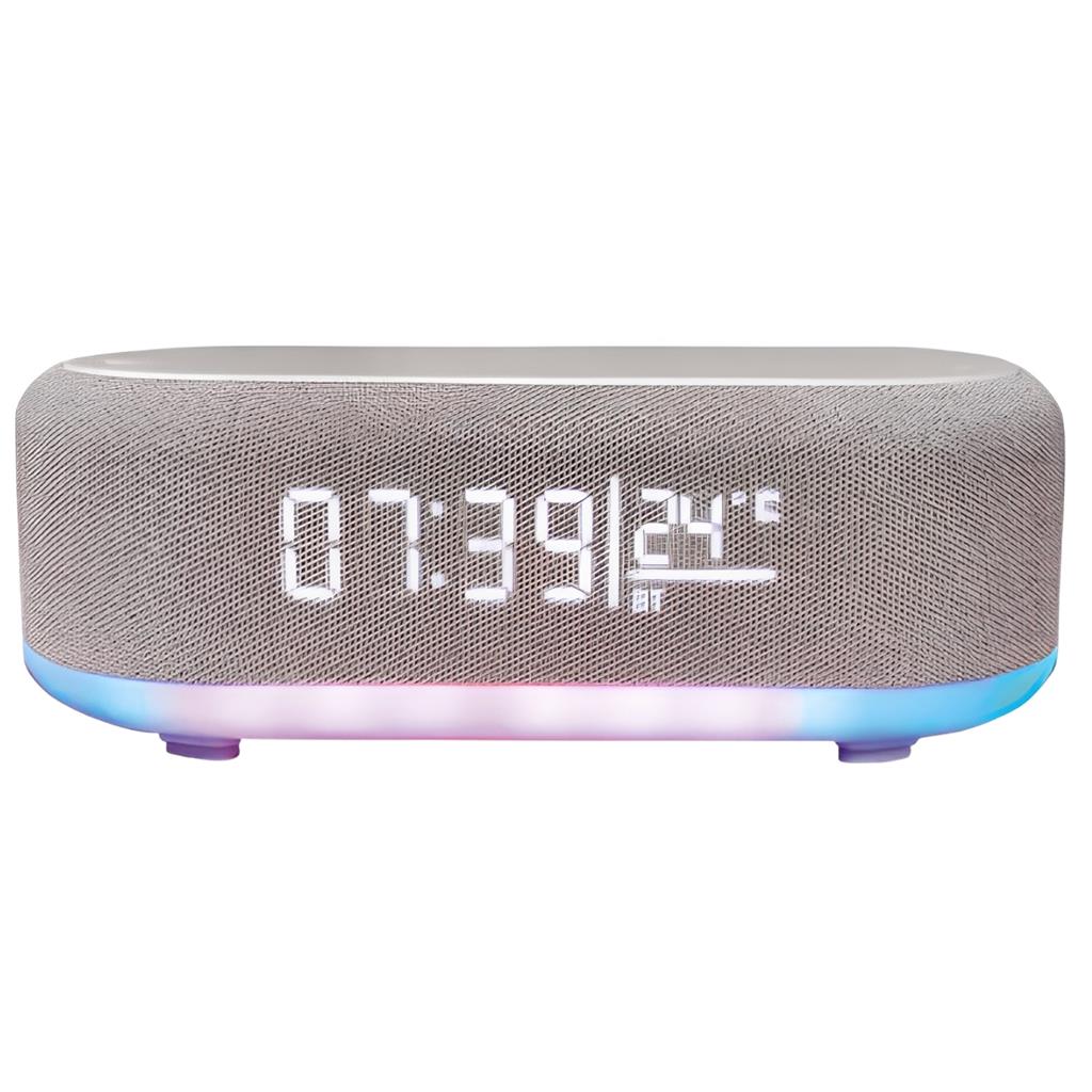 Reloj despertador con Parlante Netmak + Carga Inalambrica RGB