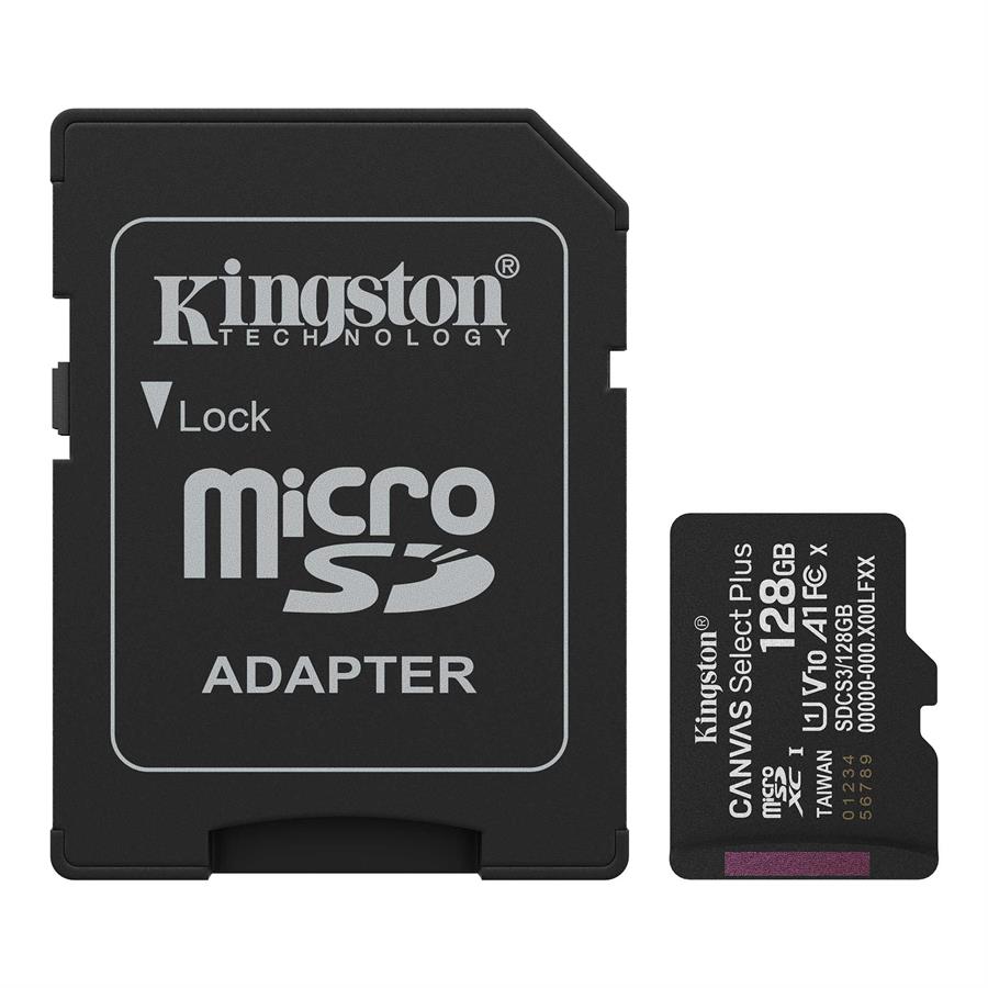 Memoria Micro SD Kingston 128GB con adaptador Gen3 150MB/s Canvas S Plus CL10