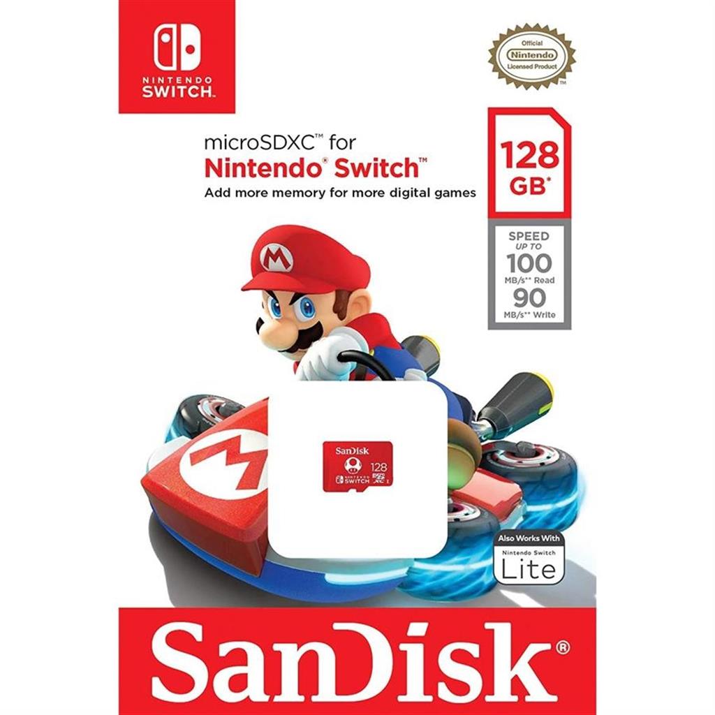 Tarjeta de Memoria Sandisk MicroSDXC 128GB UHS-I Card C10 U3 100Mb for Nintendo Switch Mario Bros Edition