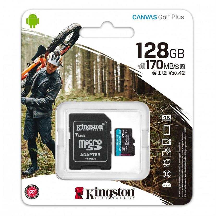Memoria Micro SD 128 Gb Clase 10 Kingston 170 MB/s Canvas Go! Plus Gen4 (4K Camara-Drones)