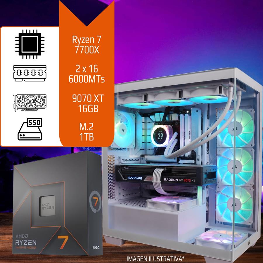 Pc Gamer / Diseño Ryzen 7 7700X 32GB (2x16GB) 6000Mhz SSD M.2 1 TB 9070XT 16GB