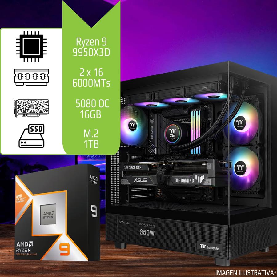 Pc Gamer / Diseño Ryzen 9 9950X3D 32GB (2x16GB) 6000MHz SSD M.2 1TB RTX 5080 OC 16GB ASUS TUF