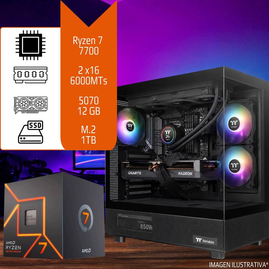 Pc Gamer / Diseño Ryzen 7 7700 32GB 6000MHz SSD M.2 1TB  5070 12GB Refrigeración Liquida 360mm