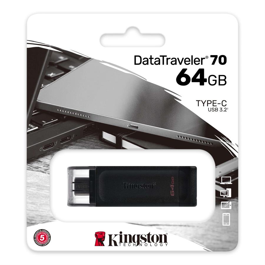 Pendrive 64GB Kingston Usb-C Negro DT70